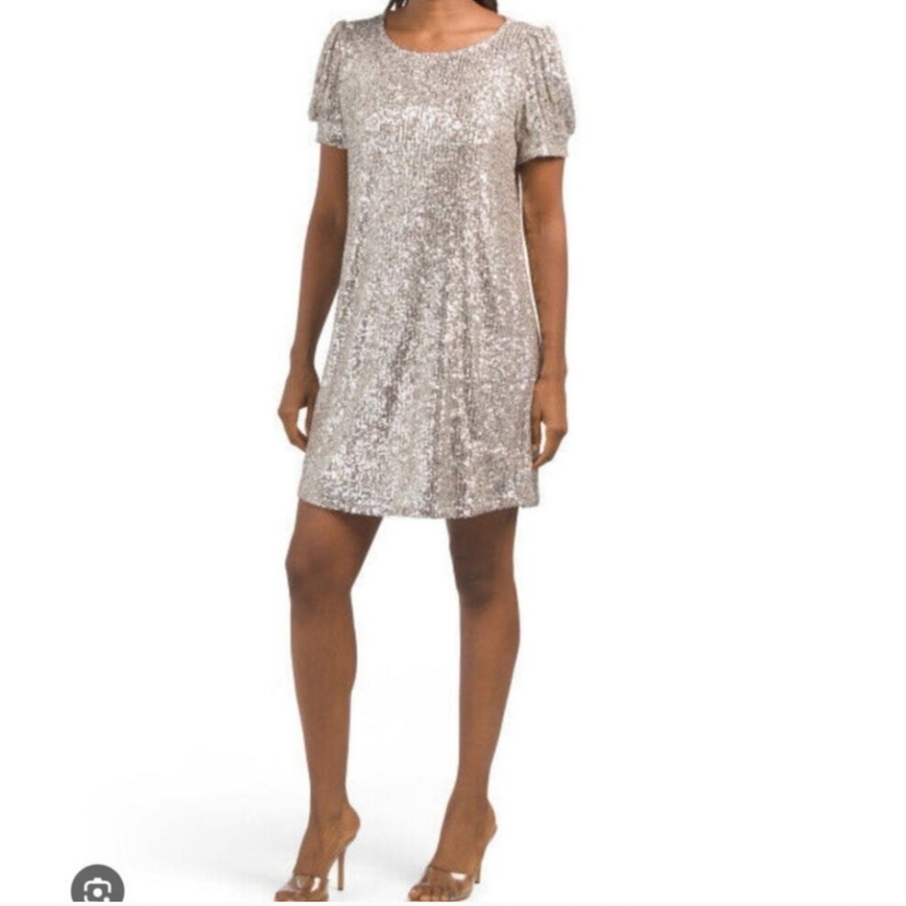 Cable & Gauge | Puff Sleeve Sequin Shift Dress